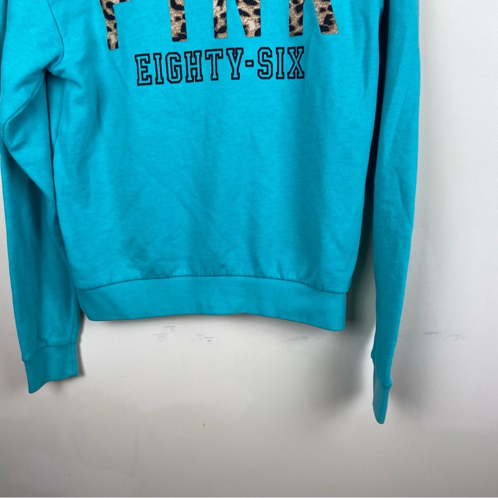 Victoria Secret PINK Turquoise Teal Logo Cheetah Leopard Quarter Zip Pullover XS - Picture 6 of 10